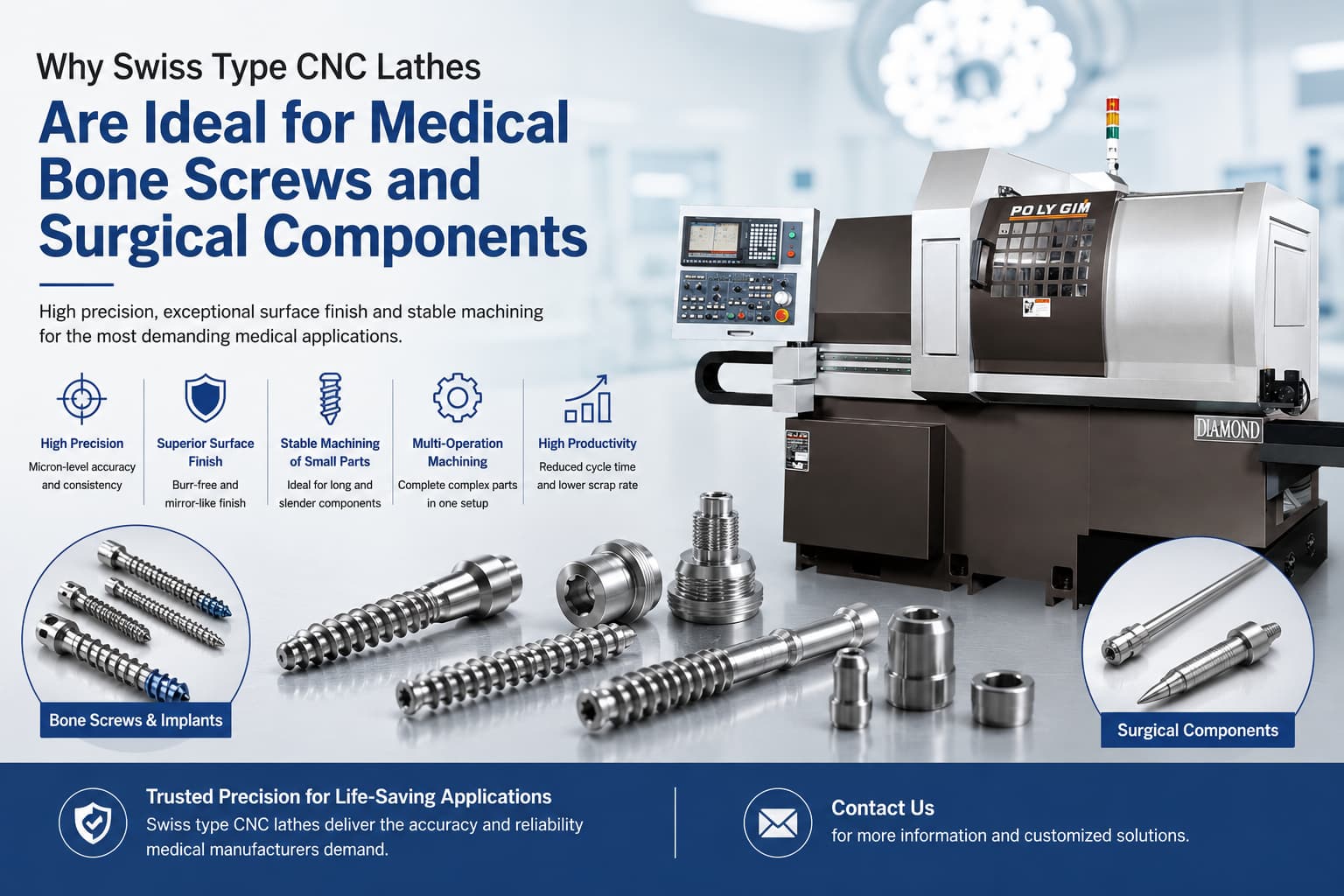 Why Swiss Type CNC Lathes Are Ideal for Medical Bone Screws and Surgical Components